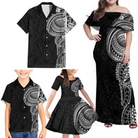 Traditional Polynesian Art Tattoos Family Matching Off Shoulder Maxi Dress and Hawaiian Shirt Black Color LT03 - Polynesian Pride