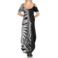 Traditional Polynesian Art Tattoos Family Matching Summer Maxi Dress and Hawaiian Shirt Black Color LT03 - Polynesian Pride