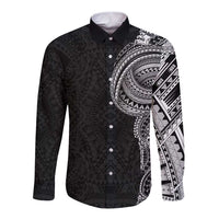 Traditional Polynesian Art Tattoos Long Sleeve Button Shirt Black Color LT03 Unisex Black - Polynesian Pride