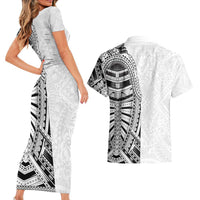 Traditional Polynesian Art Tattoos Couples Matching Short Sleeve Bodycon Dress and Hawaiian Shirt White Color LT03 - Polynesian Pride