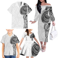 Traditional Polynesian Art Tattoos Family Matching Off The Shoulder Long Sleeve Dress and Hawaiian Shirt White Color LT03 - Polynesian Pride