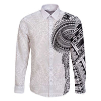 Traditional Polynesian Art Tattoos Family Matching Off The Shoulder Long Sleeve Dress and Hawaiian Shirt White Color LT03 Dad's Shirt - Long Sleeve White - Polynesian Pride