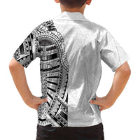 Traditional Polynesian Art Tattoos Family Matching Off Shoulder Maxi Dress and Hawaiian Shirt White Color LT03 - Polynesian Pride