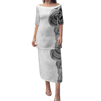 Traditional Polynesian Art Tattoos Family Matching Puletasi and Hawaiian Shirt White Color LT03 Mom's Dress White - Polynesian Pride
