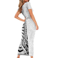 Traditional Polynesian Art Tattoos Family Matching Short Sleeve Bodycon Dress and Hawaiian Shirt White Color LT03 - Polynesian Pride