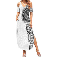 Traditional Polynesian Art Tattoos Family Matching Summer Maxi Dress and Hawaiian Shirt White Color LT03 Mom's Dress White - Polynesian Pride