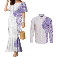 Traditional Polynesian Art Tattoos Couples Matching Mermaid Dress and Long Sleeve Button Shirt Purple Color LT03 Purple - Polynesian Pride