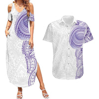 Traditional Polynesian Art Tattoos Couples Matching Summer Maxi Dress and Hawaiian Shirt Purple Color LT03 Purple - Polynesian Pride