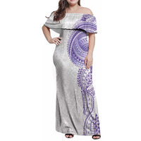 Traditional Polynesian Art Tattoos Family Matching Off Shoulder Maxi Dress and Hawaiian Shirt Purple Color LT03 Mom's Dress Purple - Polynesian Pride