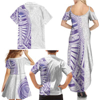 Traditional Polynesian Art Tattoos Family Matching Summer Maxi Dress and Hawaiian Shirt Purple Color LT03 - Polynesian Pride