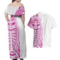 Traditional Polynesian Art Tattoos Couples Matching Off Shoulder Maxi Dress and Hawaiian Shirt Pink Color LT03 - Polynesian Pride