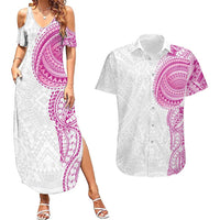 Traditional Polynesian Art Tattoos Couples Matching Summer Maxi Dress and Hawaiian Shirt Pink Color LT03 Pink - Polynesian Pride
