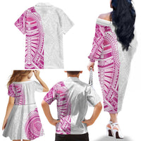 Traditional Polynesian Art Tattoos Family Matching Off The Shoulder Long Sleeve Dress and Hawaiian Shirt Pink Color LT03 - Polynesian Pride