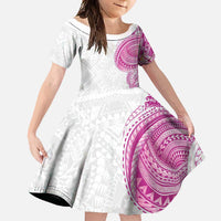 Traditional Polynesian Art Tattoos Family Matching Off Shoulder Maxi Dress and Hawaiian Shirt Pink Color LT03 Daughter's Dress Pink - Polynesian Pride