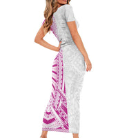 Traditional Polynesian Art Tattoos Family Matching Short Sleeve Bodycon Dress and Hawaiian Shirt Pink Color LT03 - Polynesian Pride