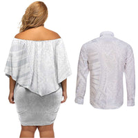 Lotu Tamaiti Couples Matching Off Shoulder Short Dress and Long Sleeve Button Shirt Traditional Samoan Art Tattoos LT03 - Polynesian Pride