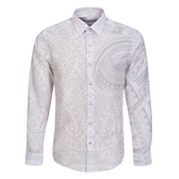 Lotu Tamaiti Family Matching Off The Shoulder Long Sleeve Dress and Hawaiian Shirt Traditional Samoan Art Tattoos LT03 Dad's Shirt - Long Sleeve White - Polynesian Pride