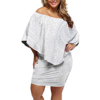 Lotu Tamaiti Family Matching Off Shoulder Short Dress and Hawaiian Shirt Traditional Samoan Art Tattoos LT03 Mom's Dress White - Polynesian Pride