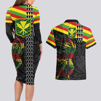 Kanaka Maoli Running Couples Matching Long Sleeve Bodycon Dress and Hawaiian Shirt Kakau Pattern with Kanaka Maoli Flag Color LT03 - Polynesian Pride