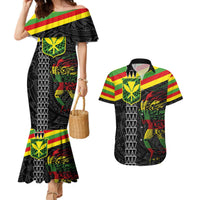 Kanaka Maoli Running Couples Matching Mermaid Dress and Hawaiian Shirt Kakau Pattern with Kanaka Maoli Flag Color LT03 Black - Polynesian Pride