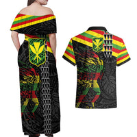Kanaka Maoli Running Couples Matching Off Shoulder Maxi Dress and Hawaiian Shirt Kakau Pattern with Kanaka Maoli Flag Color LT03 - Polynesian Pride