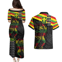 Kanaka Maoli Running Couples Matching Puletasi and Hawaiian Shirt Kakau Pattern with Kanaka Maoli Flag Color LT03 - Polynesian Pride