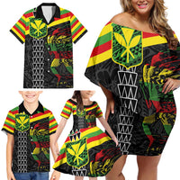 Kanaka Maoli Running Family Matching Off Shoulder Short Dress and Hawaiian Shirt Kakau Pattern with Kanaka Maoli Flag Color LT03 - Polynesian Pride