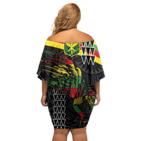 Kanaka Maoli Running Family Matching Off Shoulder Short Dress and Hawaiian Shirt Kakau Pattern with Kanaka Maoli Flag Color LT03 - Polynesian Pride