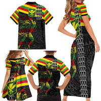 Kanaka Maoli Running Family Matching Short Sleeve Bodycon Dress and Hawaiian Shirt Kakau Pattern with Kanaka Maoli Flag Color LT03 - Polynesian Pride