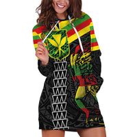 Kanaka Maoli Running Hoodie Dress Kakau Pattern with Kanaka Maoli Flag Color LT03 Black - Polynesian Pride