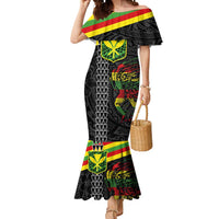 Kanaka Maoli Running Mermaid Dress Kakau Pattern with Kanaka Maoli Flag Color LT03 Women Black - Polynesian Pride