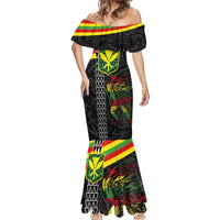 Kanaka Maoli Running Mermaid Dress Kakau Pattern with Kanaka Maoli Flag Color LT03 - Polynesian Pride