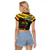 Kanaka Maoli Running Raglan Cropped T Shirt Kakau Pattern with Kanaka Maoli Flag Color LT03 - Polynesian Pride