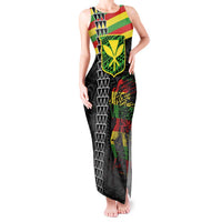 Kanaka Maoli Running Tank Maxi Dress Kakau Pattern with Kanaka Maoli Flag Color LT03 Women Black - Polynesian Pride
