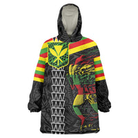 Kanaka Maoli Running Wearable Blanket Hoodie Kakau Pattern with Kanaka Maoli Flag Color LT03 One Size Black - Polynesian Pride