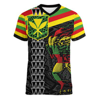 Kanaka Maoli Running Women V-Neck T-Shirt Kakau Pattern with Kanaka Maoli Flag Color LT03 Female Black - Polynesian Pride