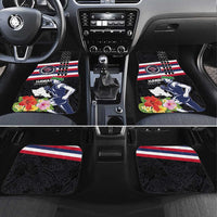 Honolulu Running Race Car Mats Hawaii Marathon Kakau Art with Hibiscus and National Flag Style LT03 Set 4pcs Blue and White - Polynesian Pride