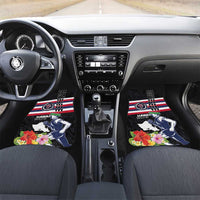 Honolulu Running Race Car Mats Hawaii Marathon Kakau Art with Hibiscus and National Flag Style LT03 Set 2pcs - Front Blue and White - Polynesian Pride