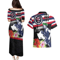 Honolulu Running Race Couples Matching Puletasi and Hawaiian Shirt Hawaii Marathon Kakau Art with Hibiscus and National Flag Style LT03 - Polynesian Pride