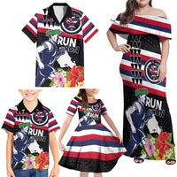 Honolulu Running Race Family Matching Off Shoulder Maxi Dress and Hawaiian Shirt Hawaii Marathon Kakau Art with Hibiscus and National Flag Style LT03 - Polynesian Pride
