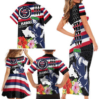 Honolulu Running Race Family Matching Short Sleeve Bodycon Dress and Hawaiian Shirt Hawaii Marathon Kakau Art with Hibiscus and National Flag Style LT03 - Polynesian Pride