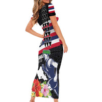 Honolulu Running Race Family Matching Short Sleeve Bodycon Dress and Hawaiian Shirt Hawaii Marathon Kakau Art with Hibiscus and National Flag Style LT03 - Polynesian Pride