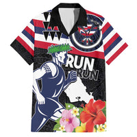 Honolulu Running Race Hawaiian Shirt Hawaii Marathon Kakau Art with Hibiscus and National Flag Style LT03 Blue and White - Polynesian Pride