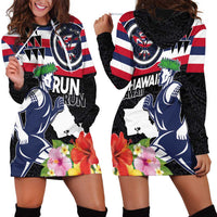 Honolulu Running Race Hoodie Dress Hawaii Marathon Kakau Art with Hibiscus and National Flag Style LT03 - Polynesian Pride