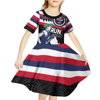 Honolulu Running Race Kid Short Sleeve Dress Hawaii Marathon Kakau Art with Hibiscus and National Flag Style LT03 - Polynesian Pride