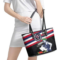 Honolulu Running Race Leather Tote Bag Hawaii Marathon Kakau Art with Hibiscus and National Flag Style LT03 - Polynesian Pride