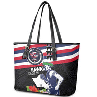 Honolulu Running Race Leather Tote Bag Hawaii Marathon Kakau Art with Hibiscus and National Flag Style LT03 - Polynesian Pride