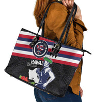 Honolulu Running Race Leather Tote Bag Hawaii Marathon Kakau Art with Hibiscus and National Flag Style LT03 - Polynesian Pride