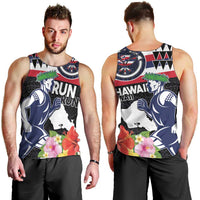 Honolulu Running Race Men Tank Top Hawaii Marathon Kakau Art with Hibiscus and National Flag Style LT03 - Polynesian Pride