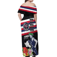 Honolulu Running Race Off Shoulder Maxi Dress Hawaii Marathon Kakau Art with Hibiscus and National Flag Style LT03 - Polynesian Pride